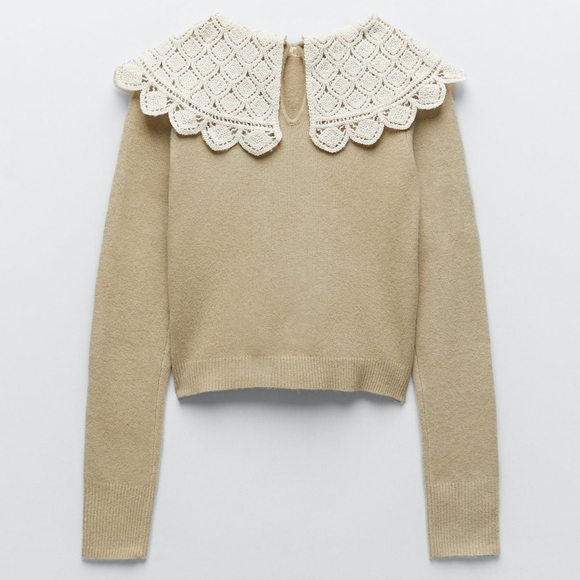Zara Crochet Pilgrim Collar Cropped Sweater - Picture 3 of 11